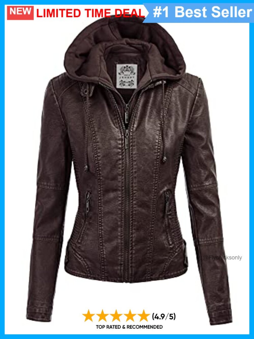Faux Leather Motorcycle Jacket Hooded Biker Coat Removable Hood